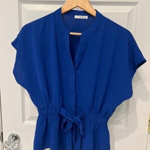 Timing Cobalt Blue Tie-Waist Blouse